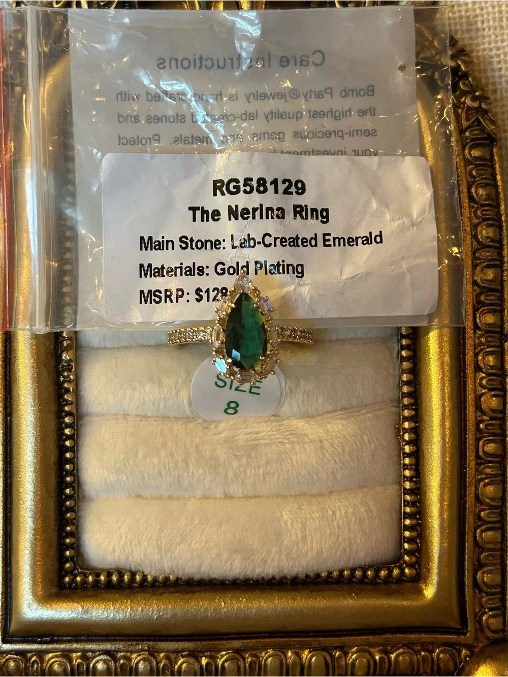 Bomb Party | Gold | Lab-Created Emerald | Ring Size 8